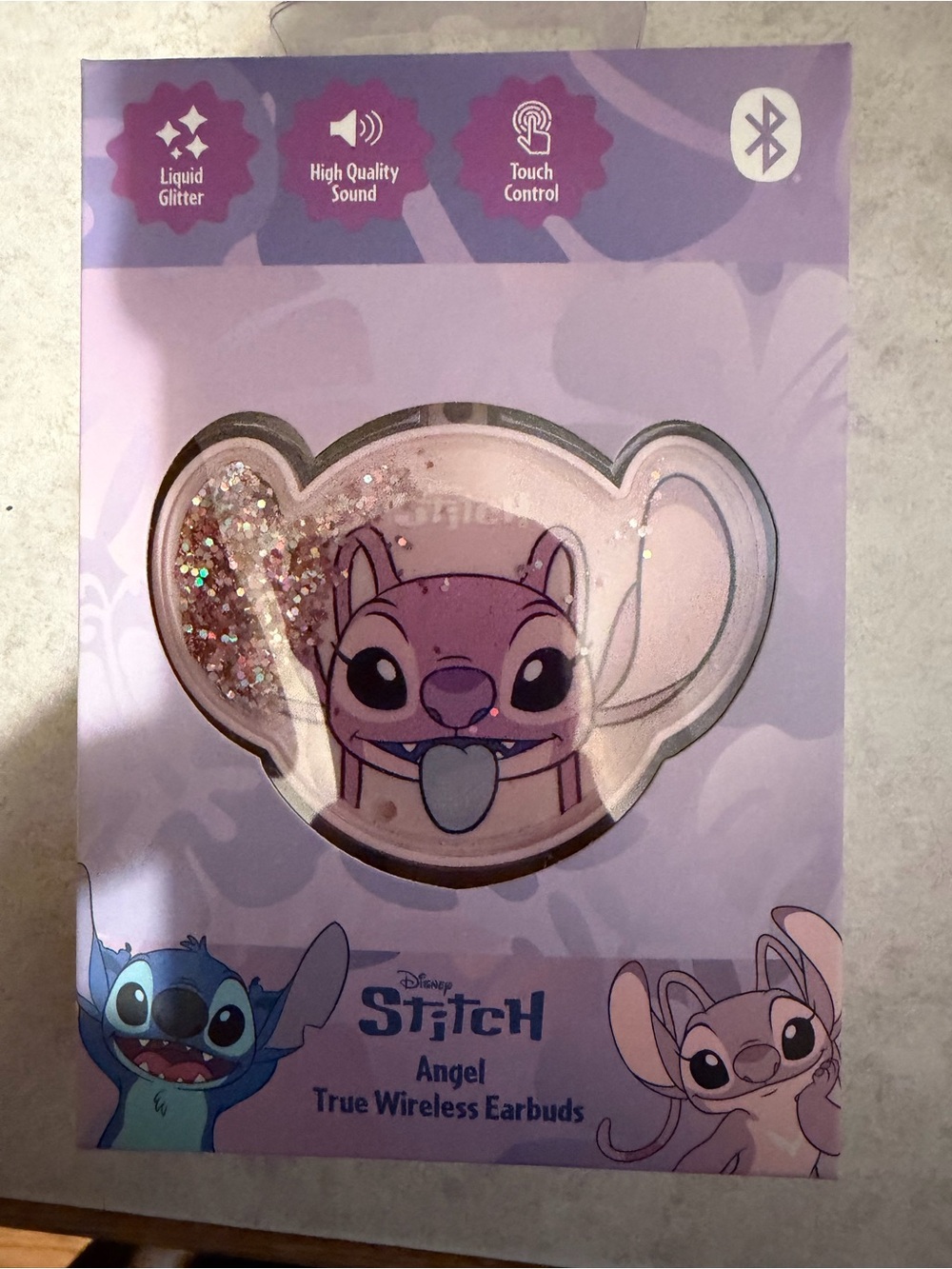 Disney Stitch Angel Kids Wireless Earbuds - Purple Pink Glitter